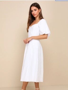Lulu's White Puff Sleeve Midi Dress